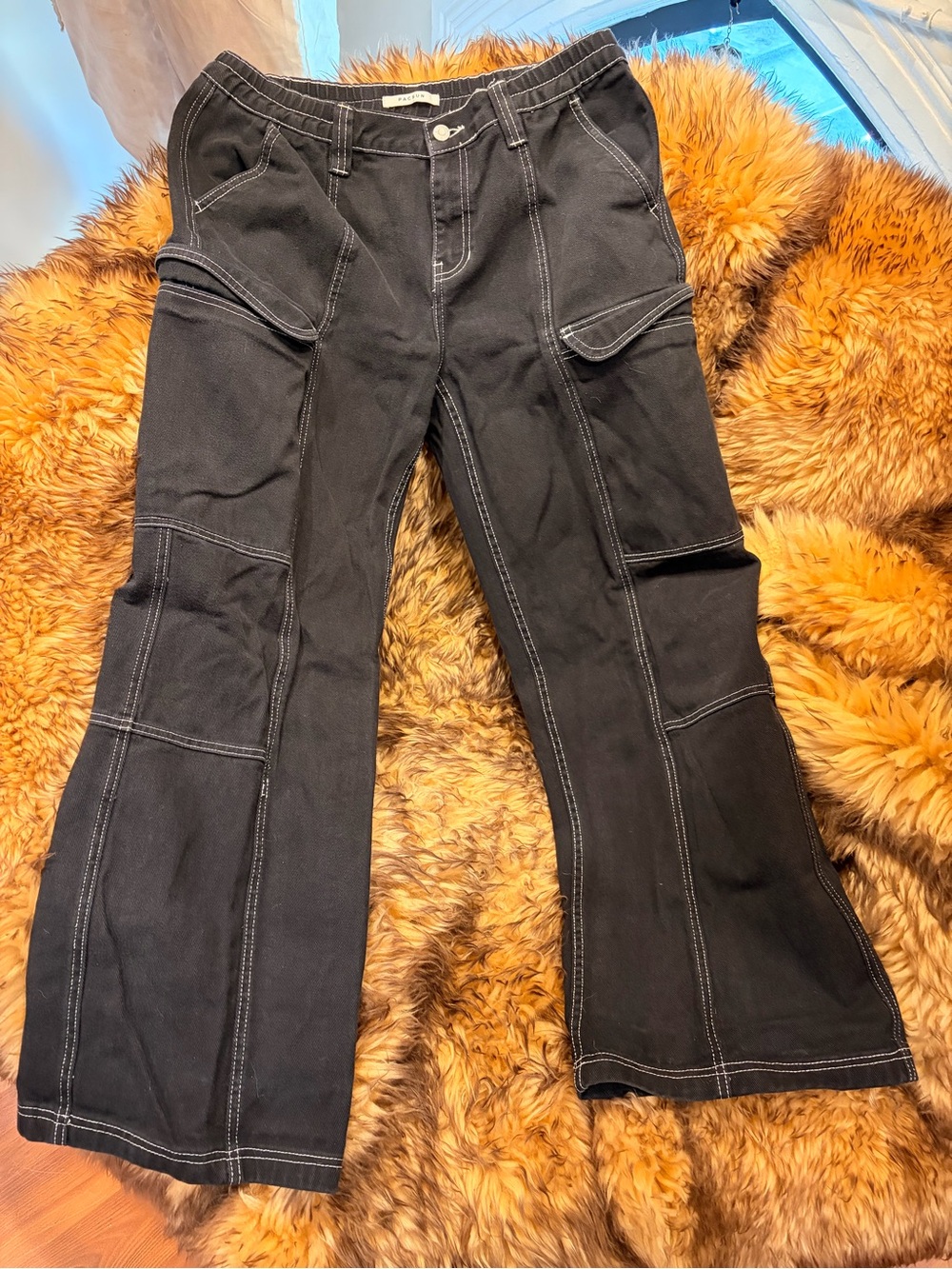 PacSun Black Low-Rise Puddle Jeans with White Stitching